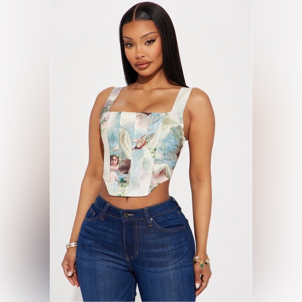 SOLD Fashion Nova Angel Mood Satin Corset Top - White/combo